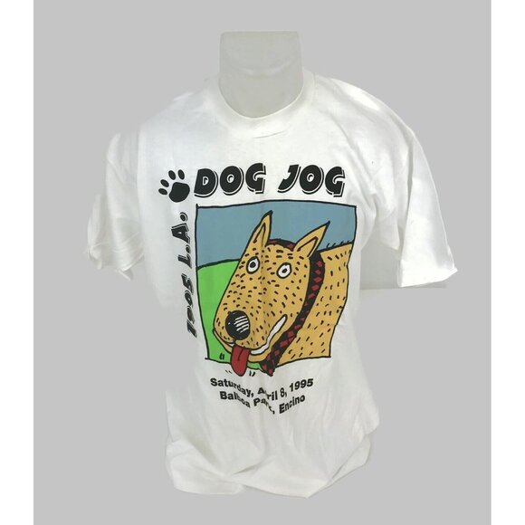 1995 Single Stitch T Dog Jog Los Angeles L.A. Fun Run Encino Balboa Park T-Shirt - Picture 1 of 5